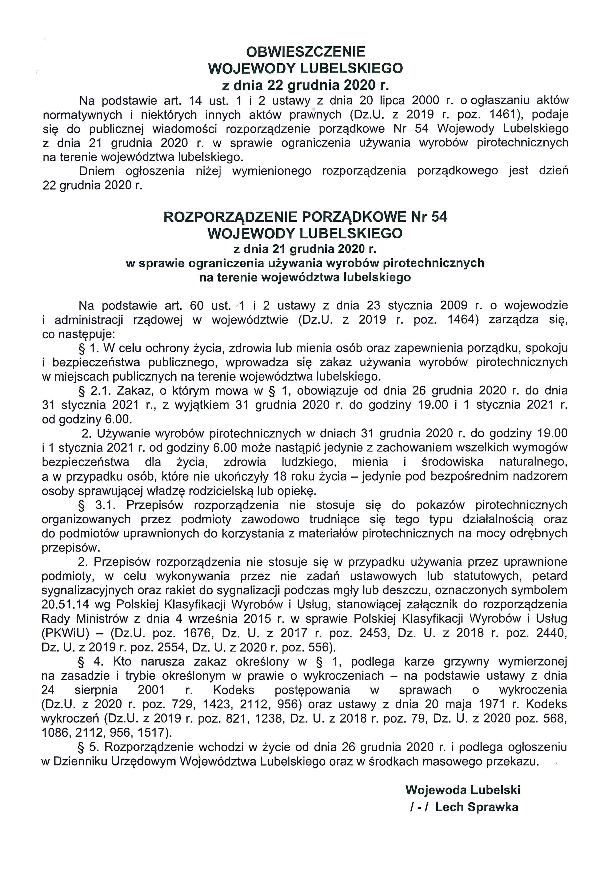 Obwieszczenie Wojewody Lubelskiego z dnia 22 grudnia 2020r. - zdjęcie