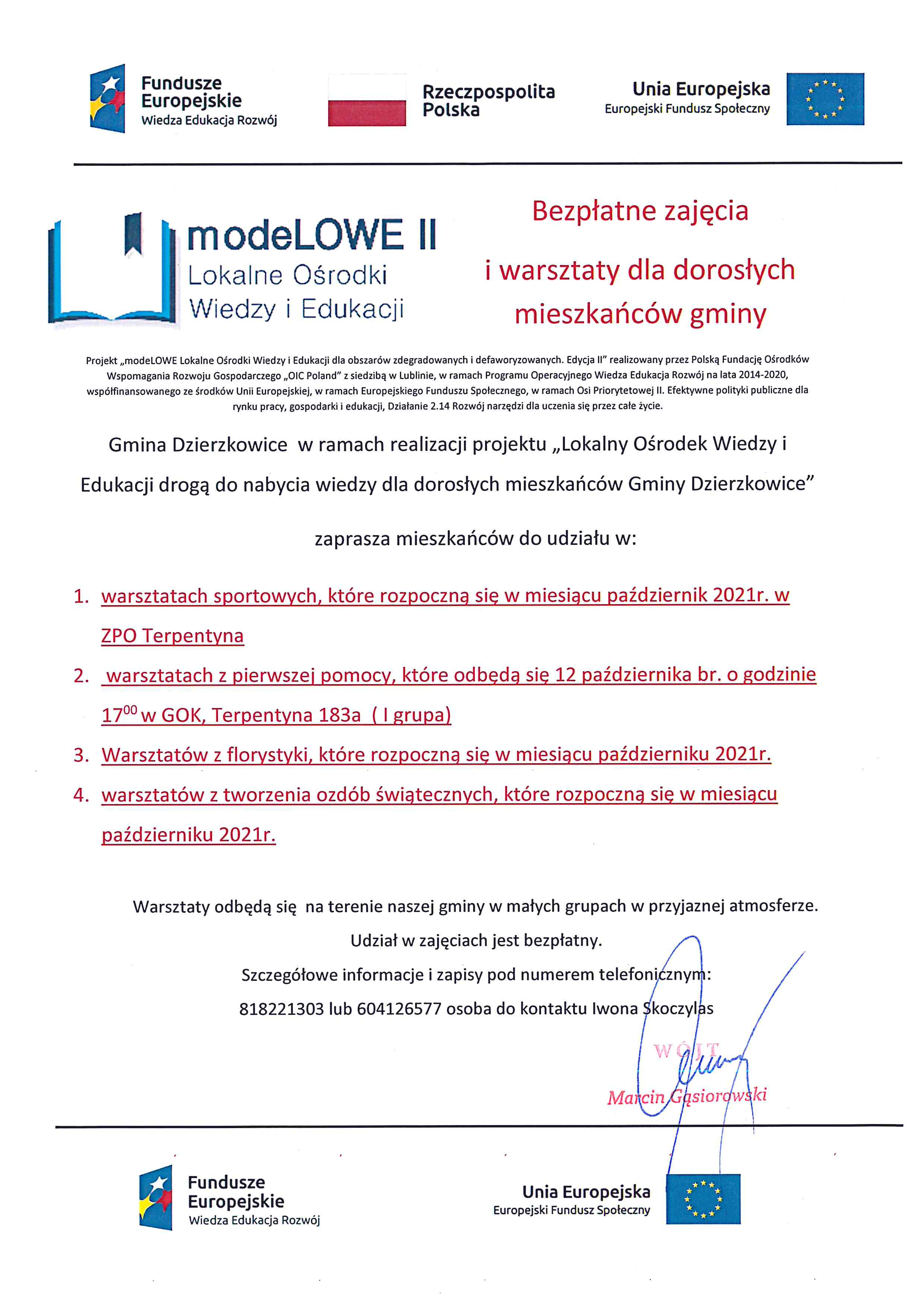 modeLOWE II zaprasza mieszkańców Gminy Dzierzkowice do udziału w warsztatach
