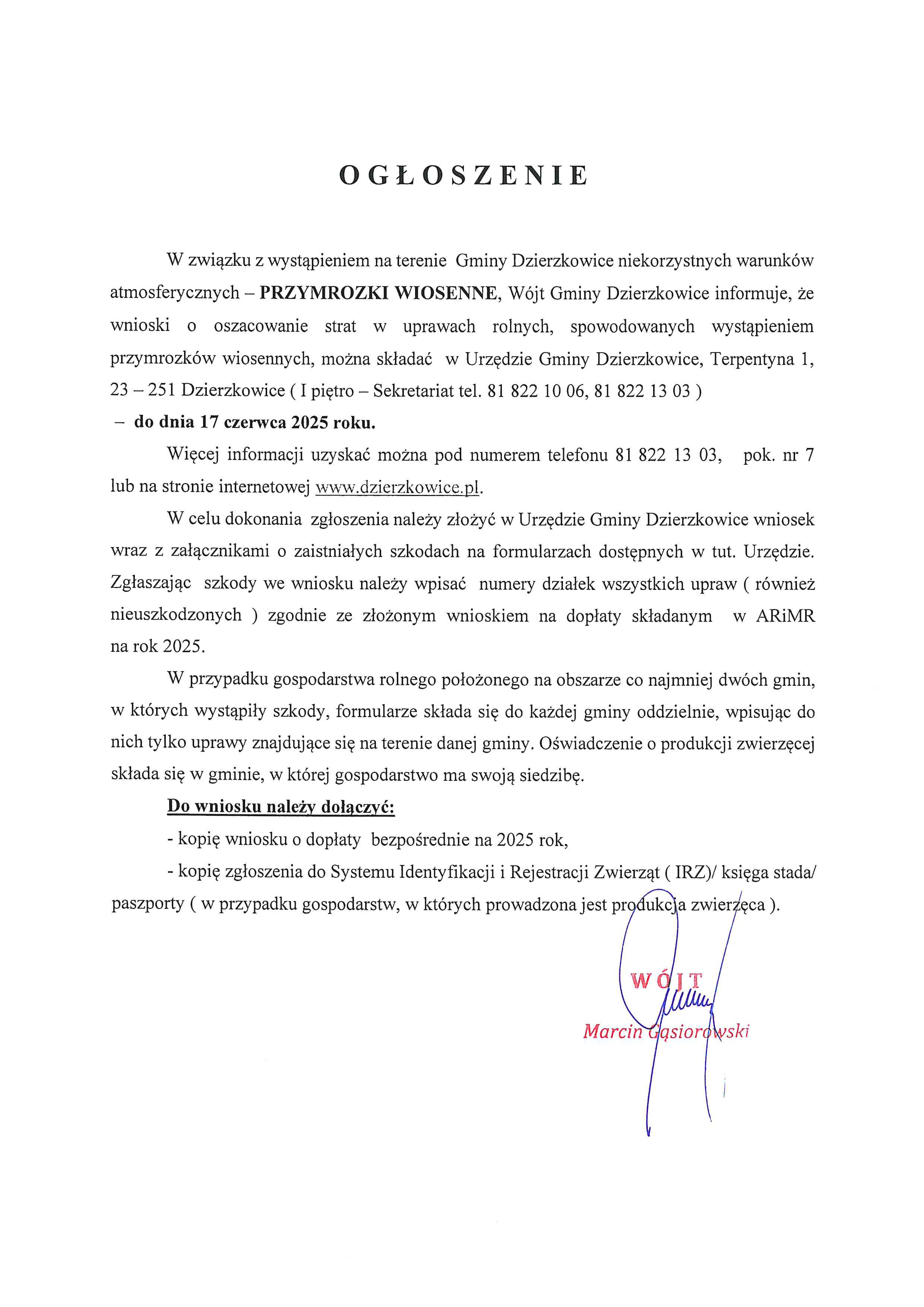Przymrozki wiosenne 2025 r. - przyjmowanie wniosków o szacowanie strat w uprawach rolnych. - zdjęcie