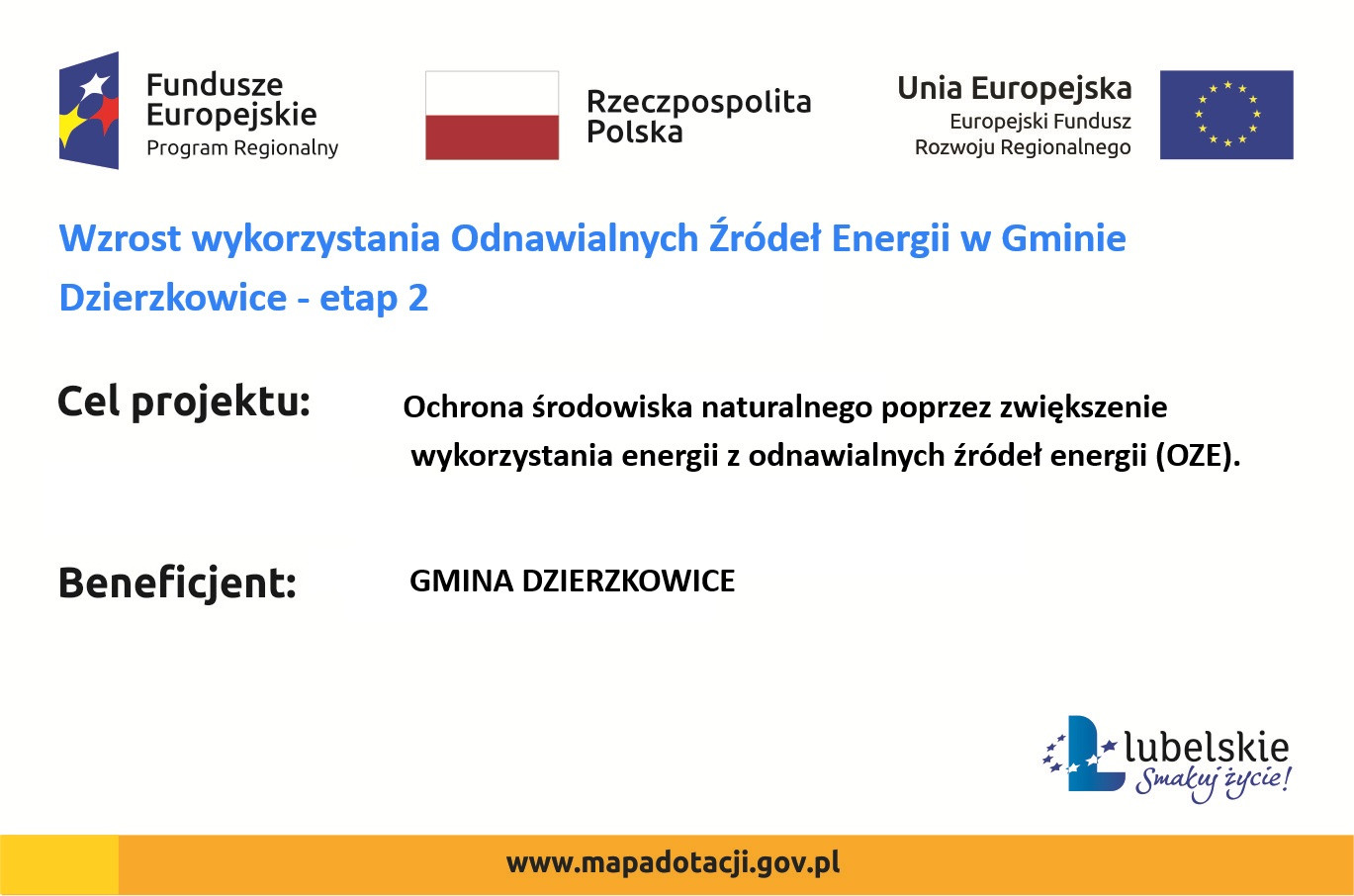 Wzrost wykorzystywania Odnawialnych Źródeł Energii w Gminie Dzierzkowice- etap 2 - zdjęcie
