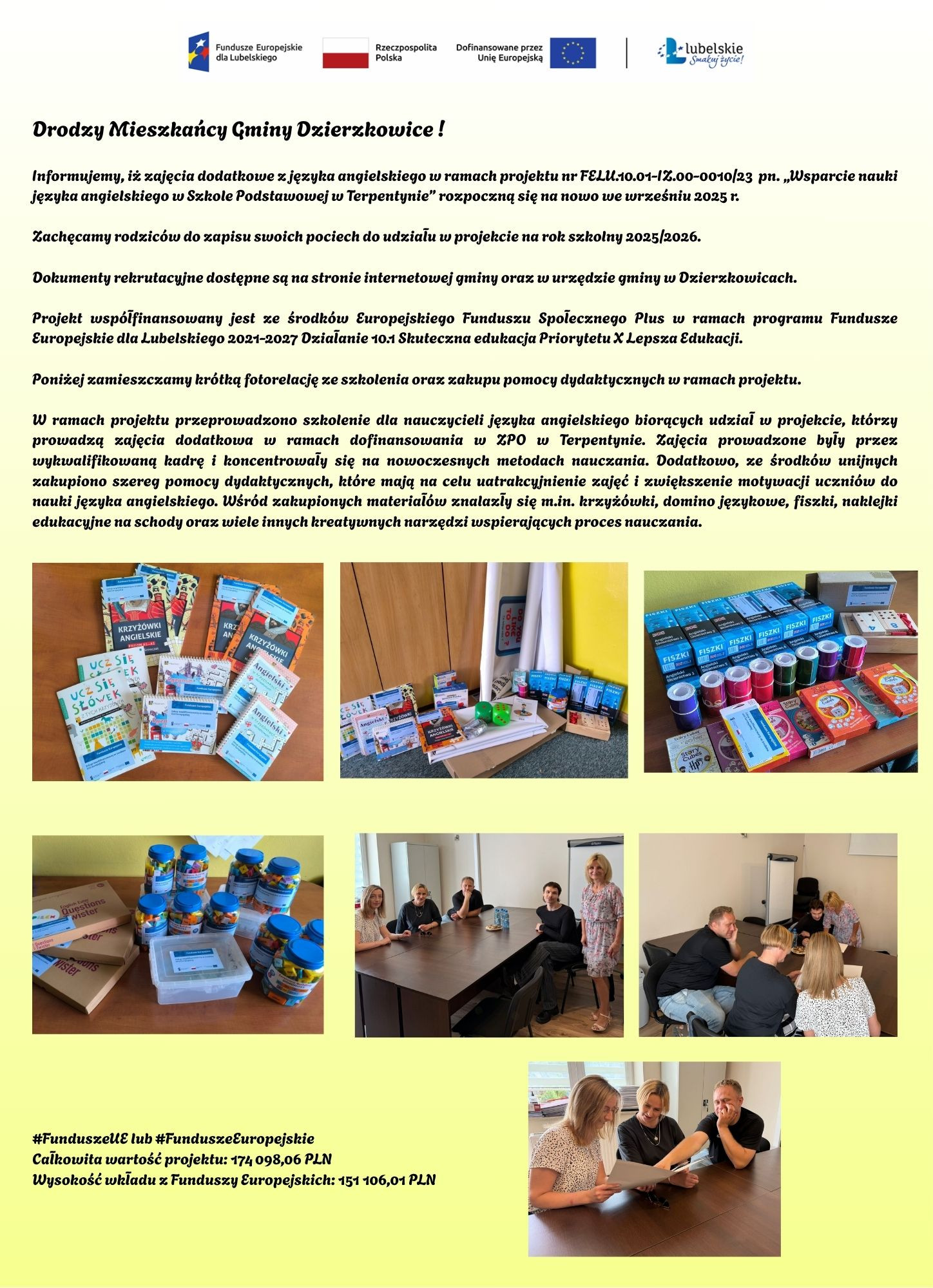 Projekt pn. „Wsparcie nauki języka angielskiego w Szkole Podstawowej w Terpentynie” - zdjęcie