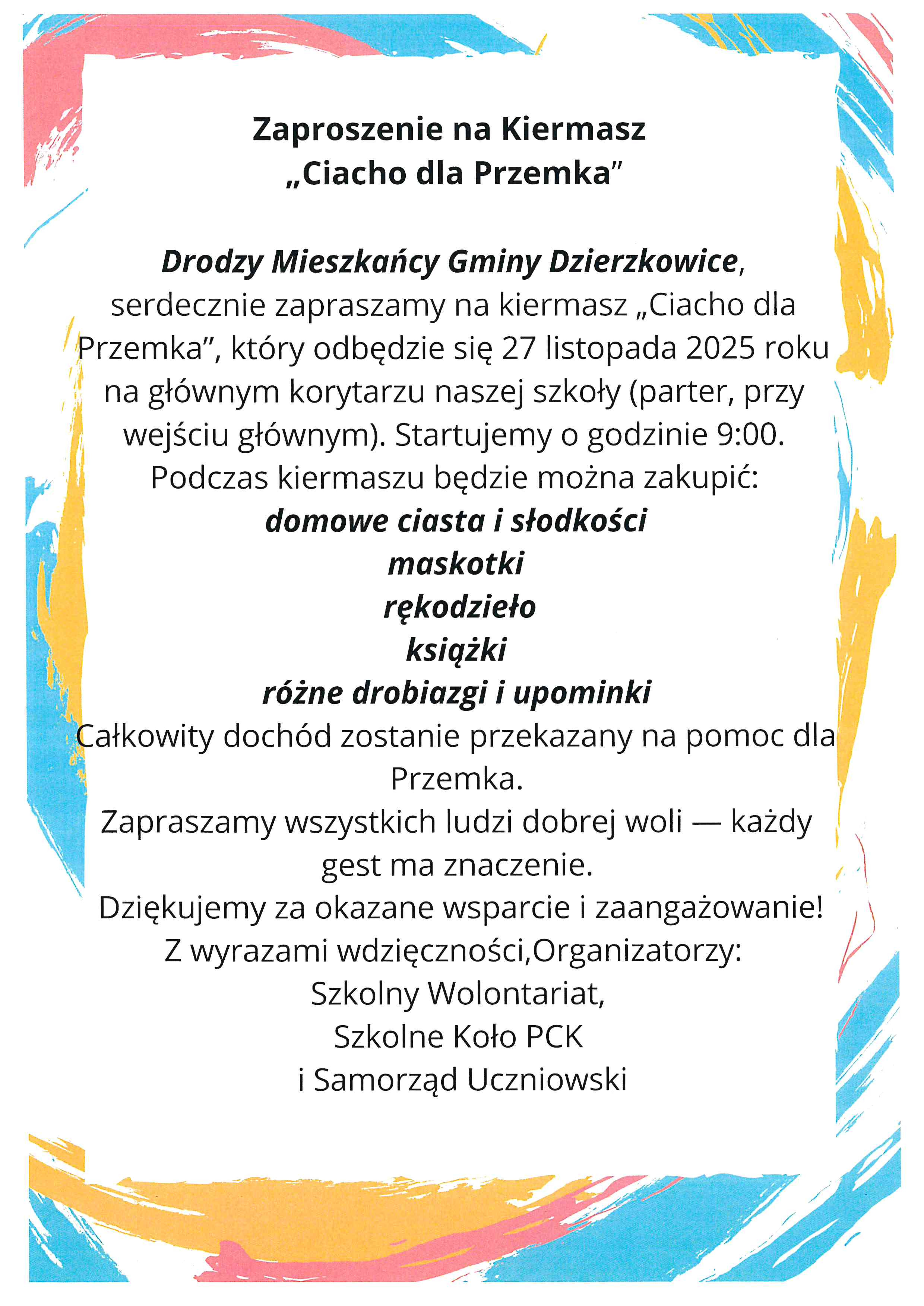 Zaproszenie na Kiermasz "Ciacho dla Przemka" - zdjęcie