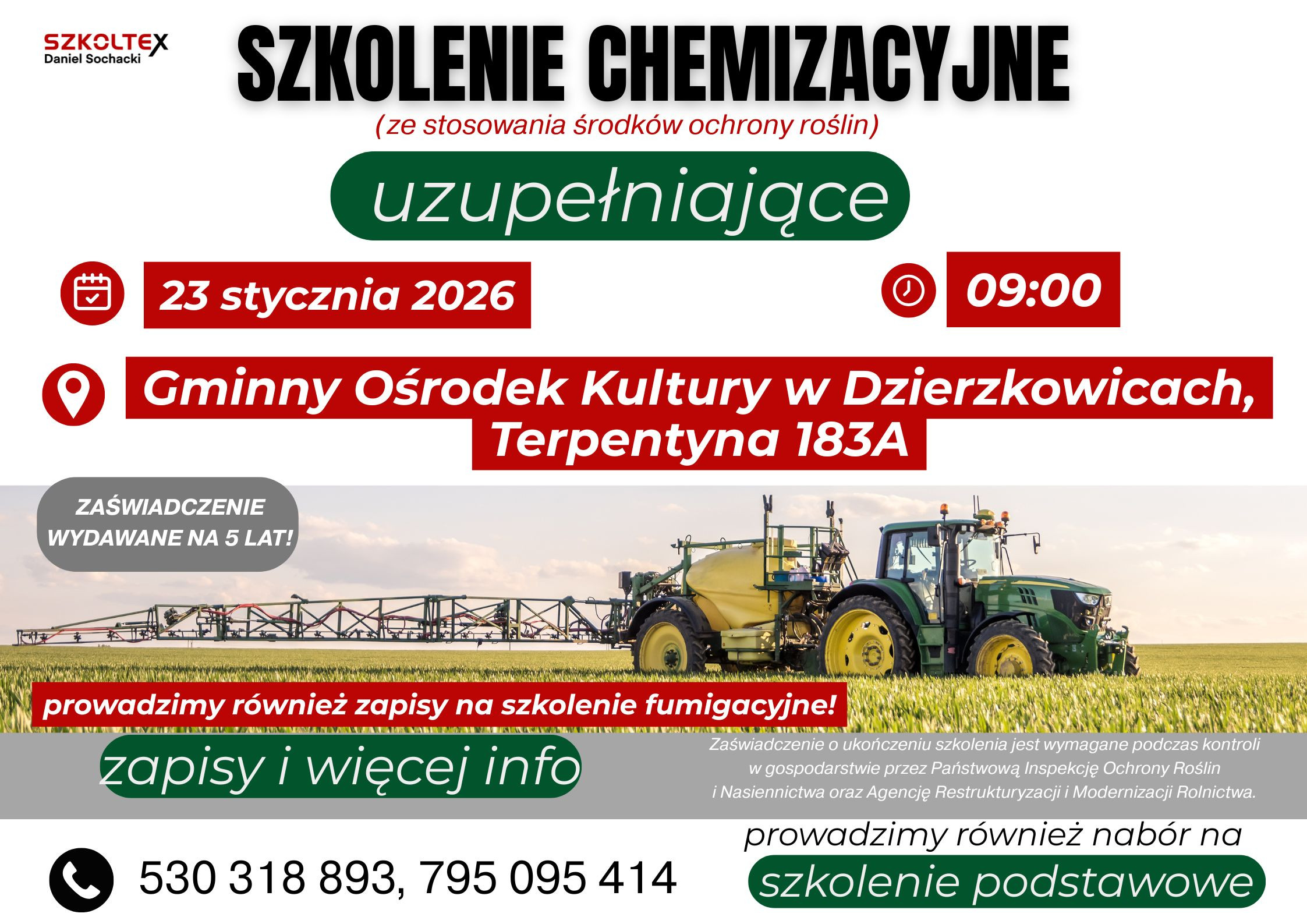 Szkolenie chemizacyjne (ze stosowania środków ochrony roślin) uzupełniające