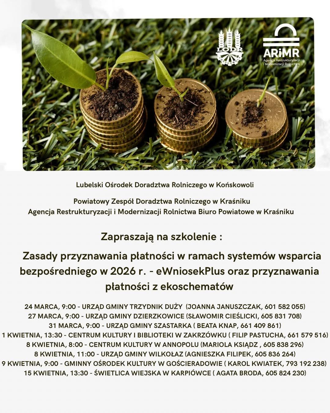 Zasady przyznawania płatności w ramach systemów wsparcia bezpośredniego w 2026 r - eWniosekPlus oraz przyznawanie płatności z ekoschematów.