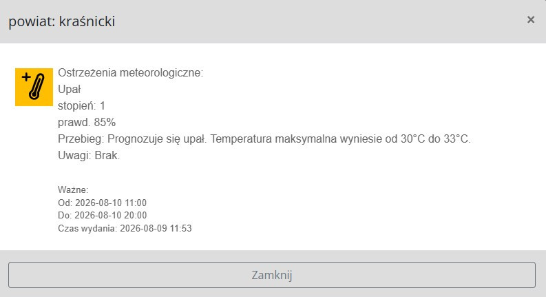 Ostrzeżenia meteorologiczne: Upał 10/08/2026r.