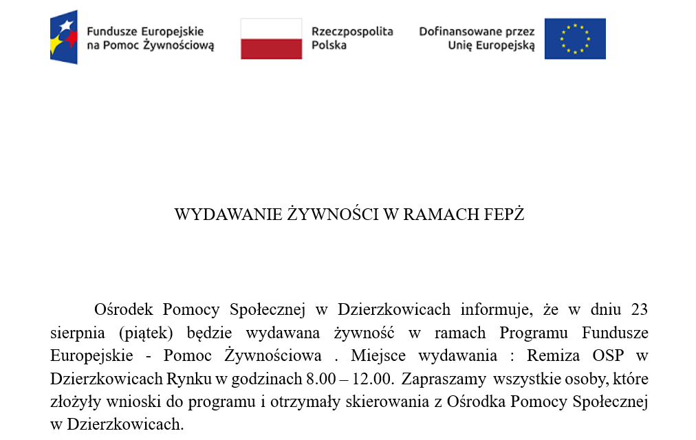 WYDAWANIE ŻYWNOŚCI W RAMACH FEPŻ - zdjęcie