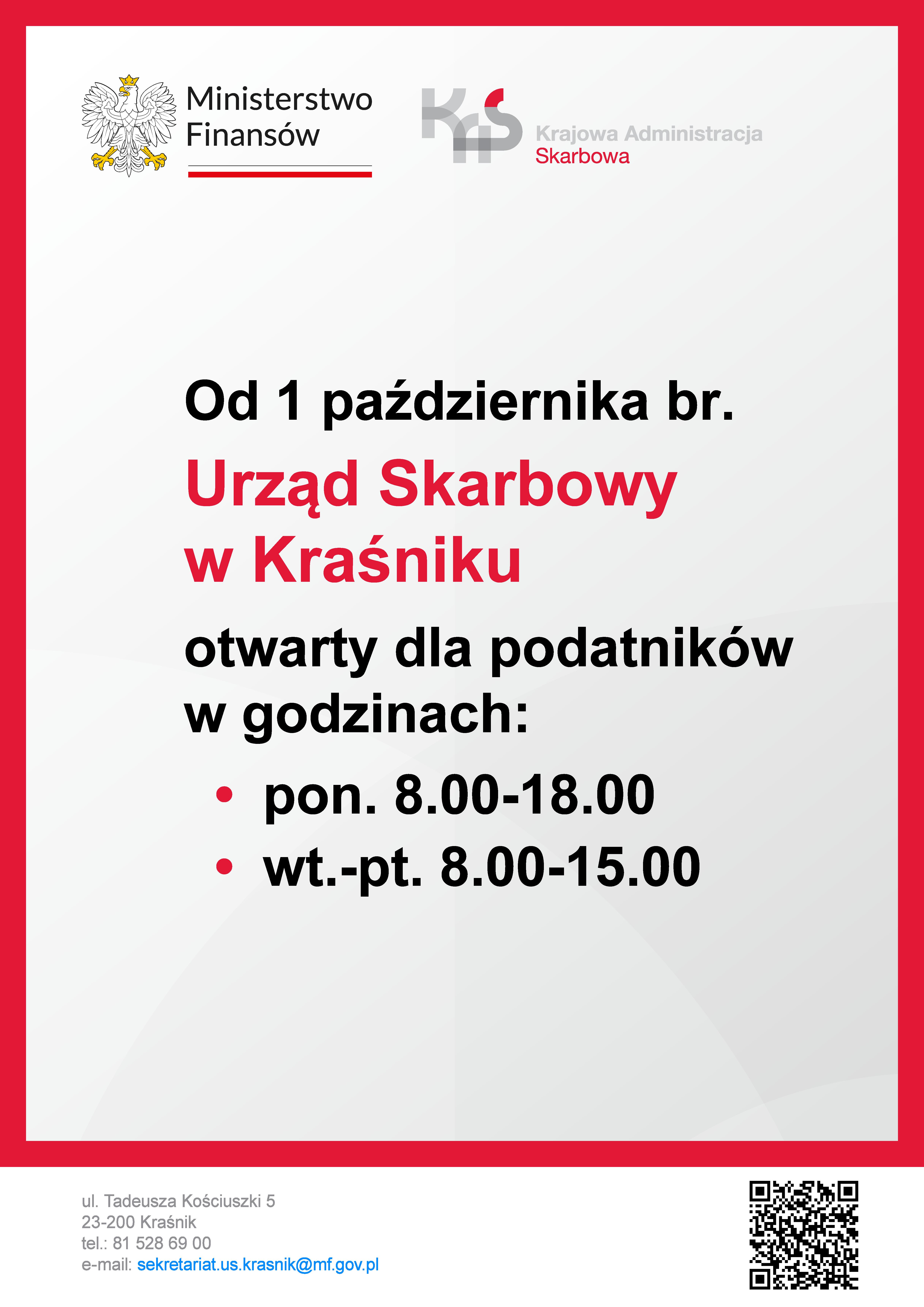 Zmiania obsługi podatników przez Urząd Skarbowy w Kraśniku od 1 października 2024 rok