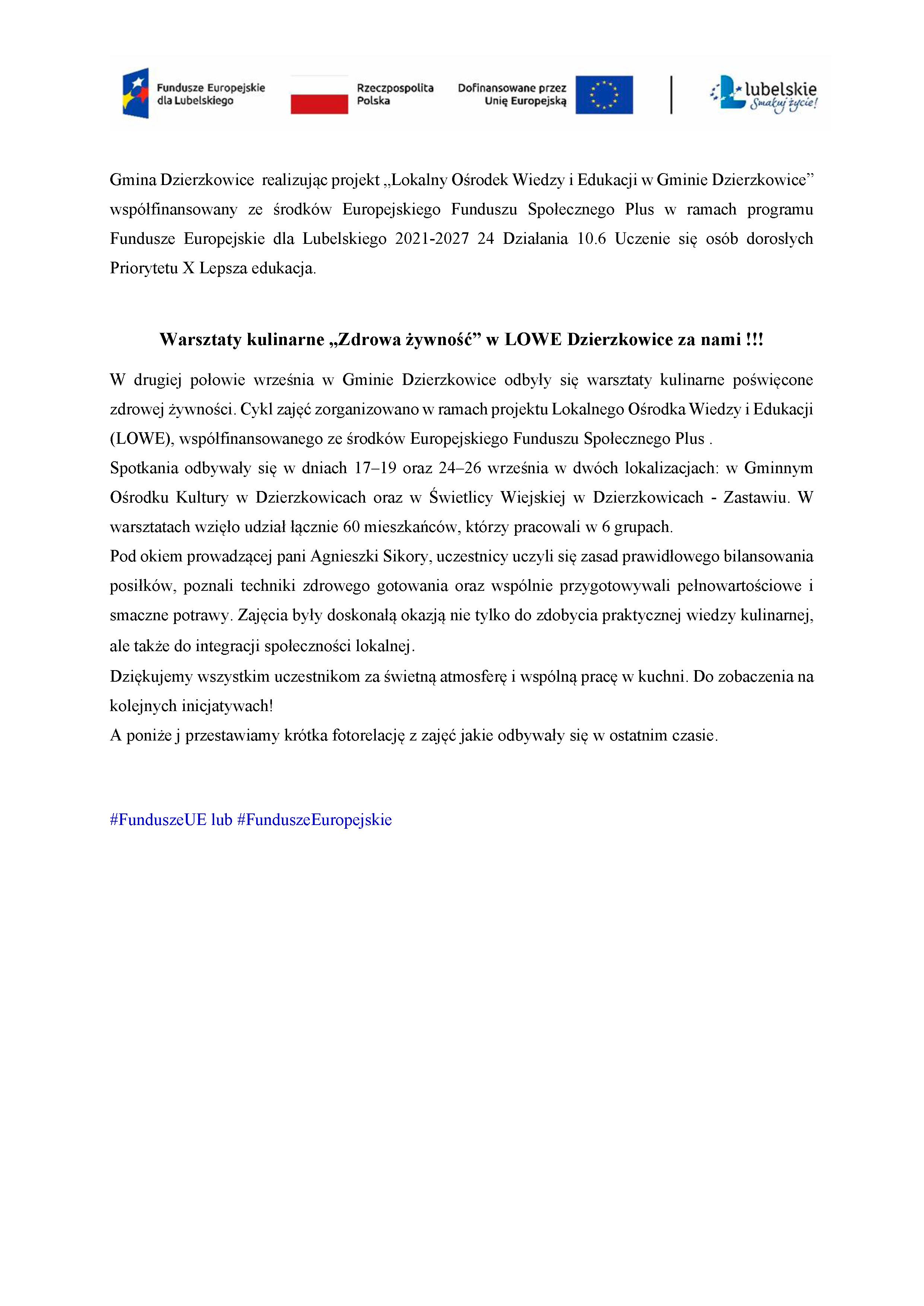 Warsztaty kulinarne „Zdrowa żywność” w LOWE Dzierzkowice za nami !!!